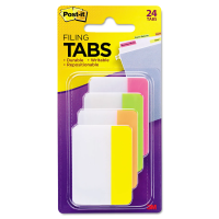 Post-It Solid Color Tabs - 1/5 Cut Assorted Bright Colors 2" Wide - 24/Pack