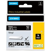  Dymo Rhino Industrial 3/8" x 18' Vinyl Labels - White On Black (1805437)