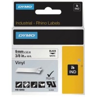 Dymo Rhino 3/8" x 18" Vinyl Permanent Label Tape - Black on White (18443)