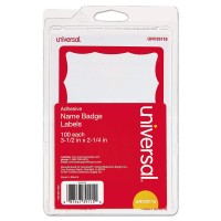 Universal Border-Style Self Adhesive Name Badges - 3 1/2 x 2 1 1/4 - White & Red (100 Pack) UNV39115