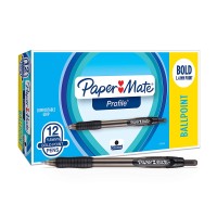 Profile Ballpoint Pen Retractable, Bold 1.4 mm, Black Ink, Black Barrel, Dozen