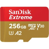 SanDisk Extreme MicroSDXC C10, U3, V30, 4K UHS-I Micro SD w/ Adapter - 256GB