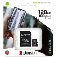 Kingston 128GB microSDXC Canvas Select Plus 100MB/s Read A1 Class 10 UHS-I Memory Card + Adapter (SDCS2/128GB)