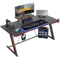 DESINO Gaming Desk 40 inch PC Computer Desk, Home Office Desk Gaming Table Z Shaped Gamer Workstation with Cup Holder and Headphone Hook, Black