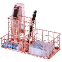 Nugoo 3 Compartment Metal Desktop Organizer - Rose Gold