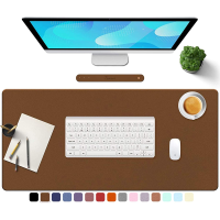 TOWWI PU Leather Desk Pad with Suede Base, Multi-Color Non-Slip Mouse Pad, 32” x 16” Waterproof Desk Writing Mat, Large Desk Blotter Protector (Brown) 