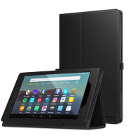 MoKo Case Fits Kindle Fire 7 Tablet (9th Generation, 2019 Release), Premium PU Leather Slim Folding Stand Shell Multiple Viewing Angles Cover with Auto Wake/Sleep - Black 