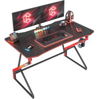 CubiCubi Simple Gaming Desk Z Shaped 40 inch Gamer Workstation, Home Computer Carbon Fiber Surface Gaming Desk PC Table with Headphone Hook