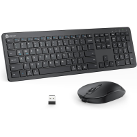 iClever GK08 Wireless Keyboard and Mouse - Ultra Slim Keyboard and Mouse Combo, Full Size Design with Number Pad, 2.4G Stable Connection, for Windows, Mac OS Computer (Black)