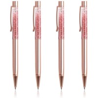 Rose Gold Metal Pen Refills Bling Dynamic Liquid Sand Pen - Black Ink - 1x