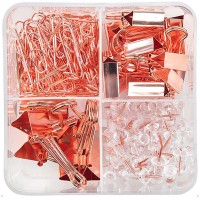 Binder Clips, Paper Clips, Push Pins Sets - Rose Gold (Value Pack)