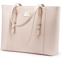 LOVEVOOK 15.6 Inch Structured Leather Laptop Tote Bag / Briefcase - Light Pink