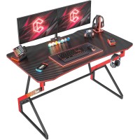 CubiCubi Gaming Desk Z Shaped 47 inch - Carbon Fiber Surface with Headphone Hook