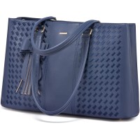 Lovevook Laptop Tote Bag 15.6 Inch Waterproof Leather Computer Bag - Navy 