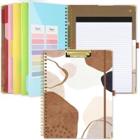 SKYDUE Spiral Clipboard Folio with Notepad and Pocket (includes 5 Dividers with 10 Pockets) - Brown