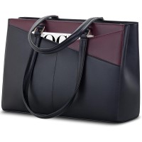 LOVEVOOK 15.6 Inch Waterproof Leather Laptop Tote Bag / Briefcase - Black & Purple