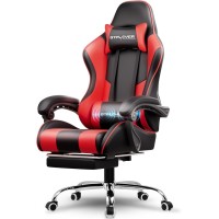 GTPLAYER Gaming Chair with Footrest and Lumbar Support, Height Adjustable, 360° Swivel Seat and Headrest - Red & Black