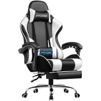 GTPLAYER Gaming Chair with Footrest and Lumbar Support, Height Adjustable, 360° Swivel Seat and Headrest - Snow White & Black