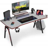 DESINO Gaming Desk 47 inch PC Computer Desk, Home Office Desk Table Gamer Workstation with Cup Holder and Headphone Hook, Gray