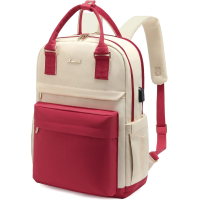 LOVEVOOK Laptop Backpack for Women 15.6 Inch Laptop Bag with USB Port, Fashion Waterproof Backpacks Teacher Nurse Stylish Travel Bags Vintage Daypacks for College Work - Red & Apricot