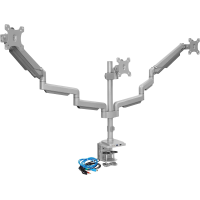 Mount-It! Triple Monitor Mount | Desk Stand with USB and Audio Ports | 3 Counter-Balanced Gas Spring Height Adjustable Arms for Three 24 27 30 32 Inch VESA Screens | C-Clamp and Grommet Bases Included