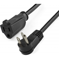 StarTech.com 3 ft Flat Extension Cord - NEMA 5-15R to NEMA Right-Angle 5-15P Power Cable - Low Profile Extension Cord - Right Angle Power Cord (PAC101R3),Black