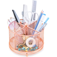 Pencil Holder Rose Gold, Varhomax Rotating Makeup Brush Pen Holder for Desk, Multiple Use 4 Compartments Mesh Organizer for Home Office Supplies and Accessories with Large Storage Capacity