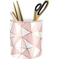 WAVEYU Pen Holder for Desk, Decorative Pencil Cup for Girls Women Durable Ceramic Desk Organizer Makeup Brush Holder for Office, Classroom, Home, Rose Gold