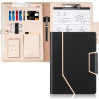 Executive Business Padfolio with Letter & A4 Size Clipboard, Document Sleeve & Card Holders - Black