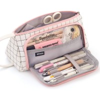Easthill Big Capacity Pens/Pencil Case - White Plaid