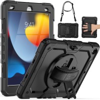 SEYMAC iPad 7/8/9th Generation Case 10.2" (2019/2020/2021) - Full-Body Heavy Duty Protective Case, Screen Protector, Handle & Shoulder Strap 