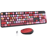Ubotie Colorful Typewriter Style Wireless Mouse & Keyboard Combo - Black & Colorful 