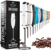 Zulay Powerful Handheld Milk Frother Foam Maker - White & Black