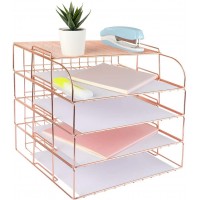 Stackable Paper Tray Organizer Desk File Organizer, 4 Tier Desk Organizers and Accessories(Rose Gold)