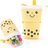 ANGOOBABY Pencil Case Standing Pen Holder & Cosmetics Bag & Organizer - Yellow