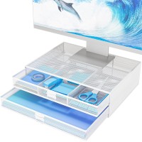 WALI Monitor Stand with Drawers Storage & Desk Organizer - White 