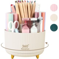 SKYDUE 360 Degree Rotating Desk Organizer Pencil & Pen Holder - 5 Slots - Beige