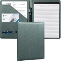 Premium Faux Leather Port & Padfolio Folders with Pockets, Business Card Holder - Green 
