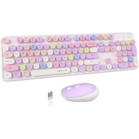 Ubotie Colorful Typewriter Style Wireless Mouse & Keyboard Combo - White & Colorful