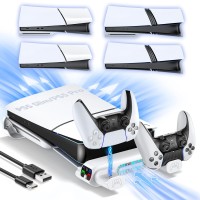 Playstation 5 Slim/Pro Horizontal Cooling Stand for PS5 Disc & Digital & Dual Controller Charger with 3-Level Cooling Fan