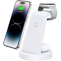 Wireless 3-in-1 Charging Docking Station & Stand for Apple Products Multiple Devices - White 