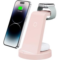 Wireless 3-in-1 Charging Docking Station & Stand for Apple Products Multiple Devices – Pink 