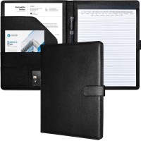 Premium Faux Leather Port & Padfolio Folders with Pockets, Business Card Holder - Black