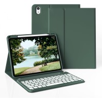 iPad (A16) 11th Gen 11 inch Keyboard Case, 7-Color Backlit Wireless Bluetooth Keyboard & Soft Back Shell with Pencil Holder - Dark Green