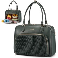LOVEVOOK Tote Bag With Separate Laptop & Insulated Lunch Compartment - Dark Green 