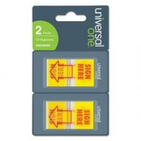Universal UNV99005 1" x 1 3/4" Yellow / Red "Sign Here" Arrow Page Flag with Dispenser - 2/Pack
