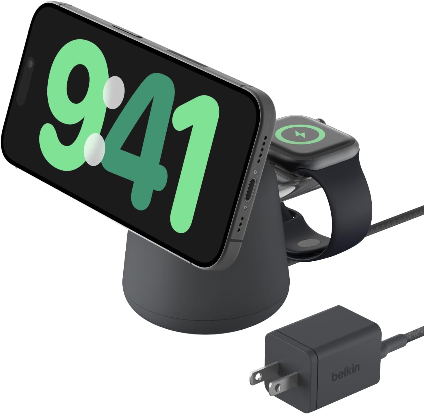 Belkin 2 in 1 MagSafe Wireless Charging Dock 15W Fast Charge iPhone Charger Compatible with IPhone 16, 15, 14, and 13 Series, AirPods, and Other MagSafe Enabled Devices, Includes Power Supply - Black