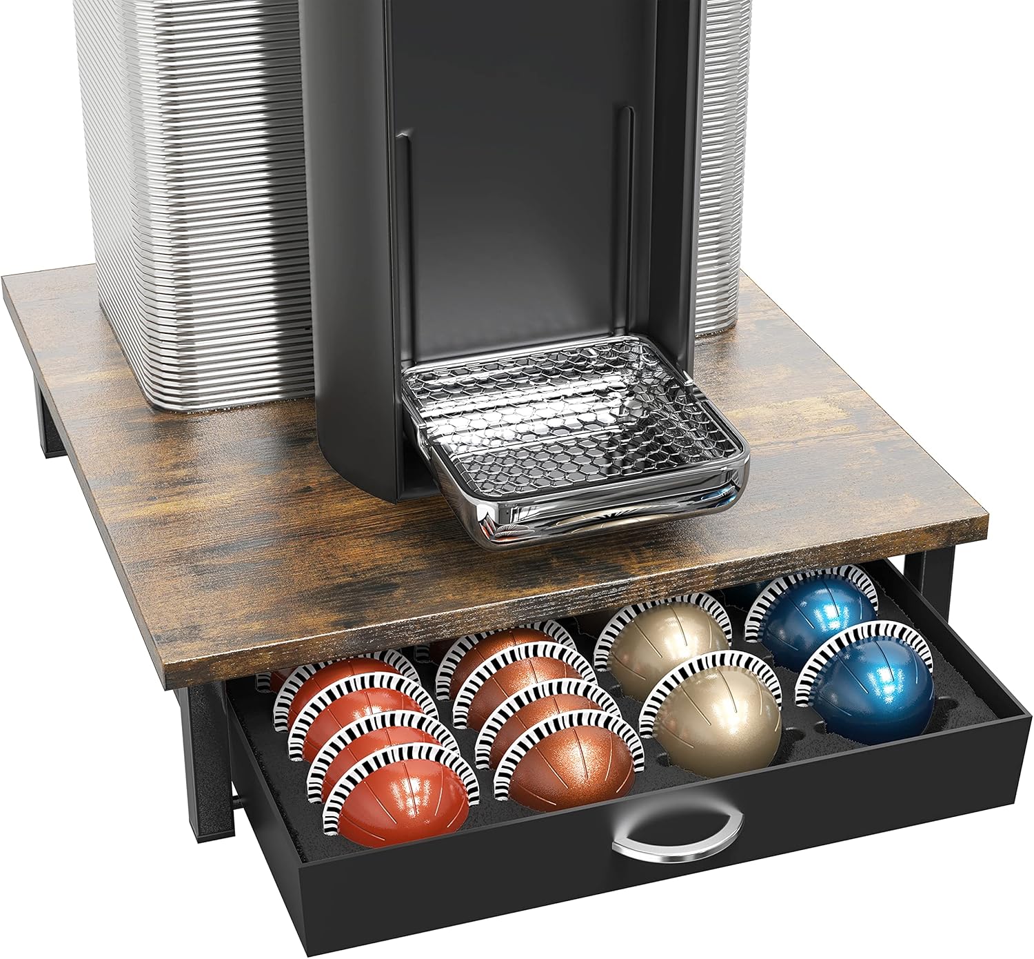 DecoBrothers Vertuo Pod Holder Drawer Nespresso Capsule Organizer -Rustic Brown