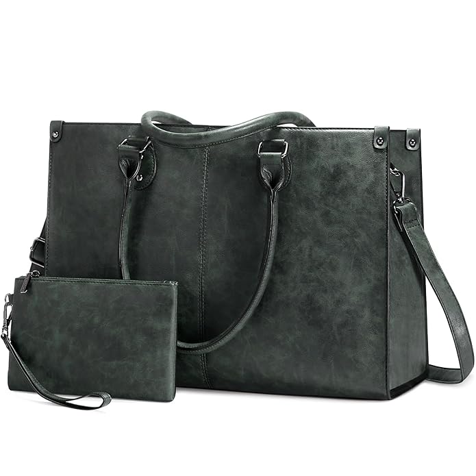 Laptop Tote Bag for Women 15.6 Inch Waterproof Leather Computer Bags Women Business Office Work Bag Briefcase Green