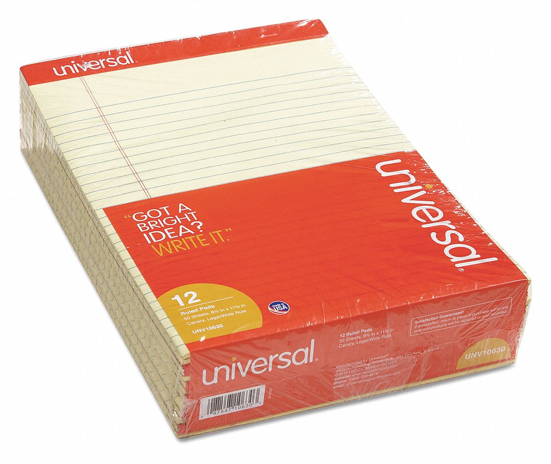 UNIVERSAL PAD LEGAL RULE LETTER PERFORATED YELLOW 12X